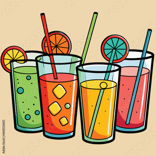 Set of Soda can, cocktail, soft drinks isolated vector illustration