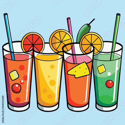 Set of Soda can, cocktail, soft drinks isolated vector illustration
