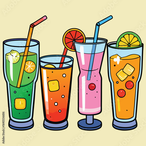 Set of Soda can, cocktail, soft drinks isolated vector illustration