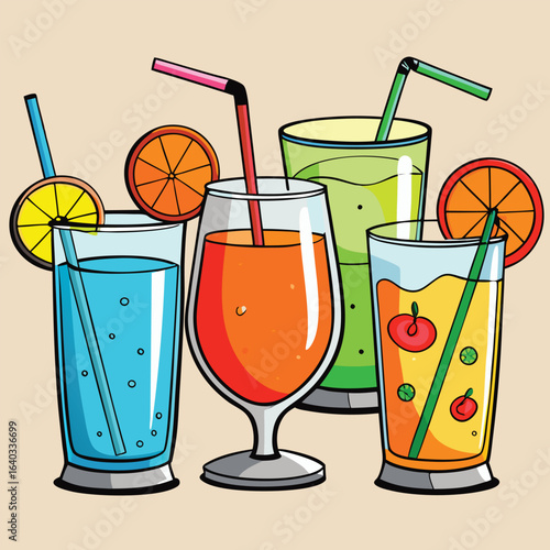 Set of Soda can, cocktail, soft drinks isolated vector illustration