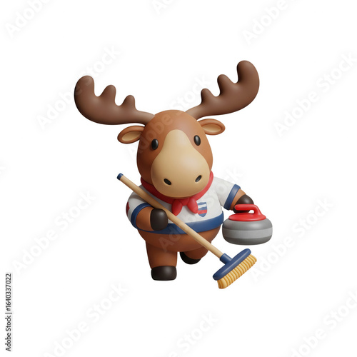 Playful 3D Render Of A Moose Character Curler On Transparent Background