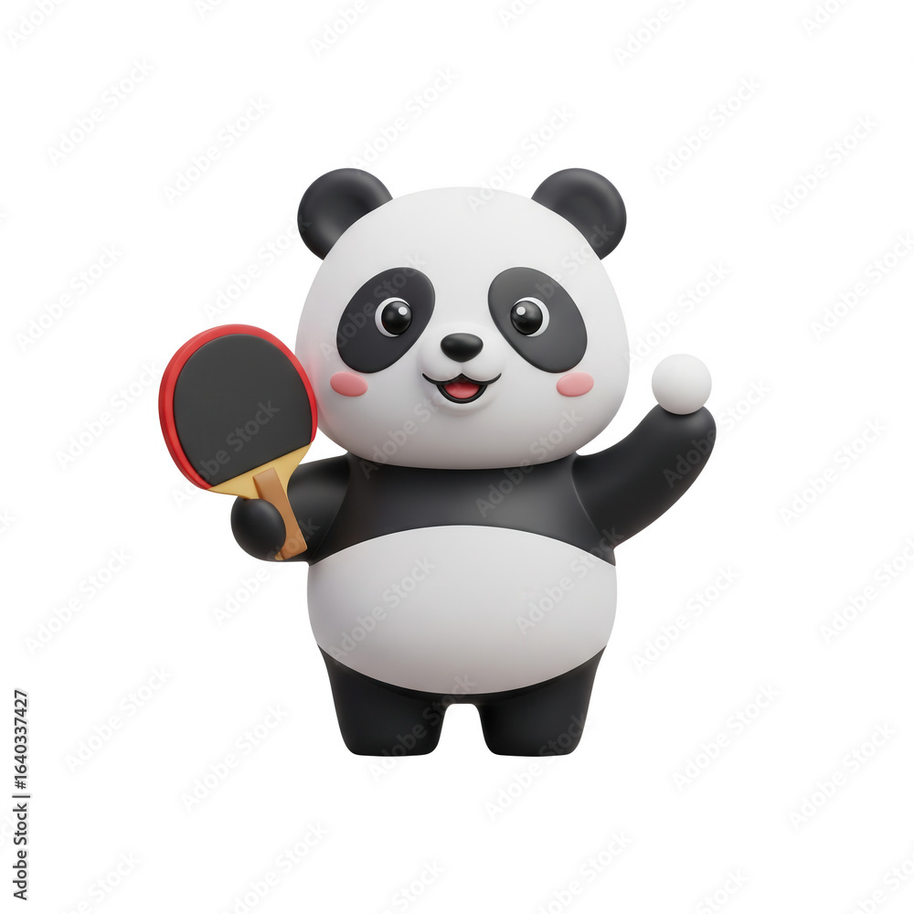 Naklejka premium Cute Panda Plays Ping Pong With a Paddle On A Transparent Background