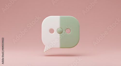 A two-toned, 3D-rendered speech bubble icon against a soft pink background.