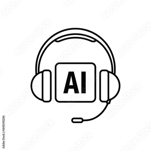 Vector art of artificial intelligence assistant concept featuring a headset and microphone for online support and communication