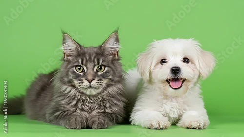 a dog and a cat , Dog and cat, cute, adorable, green screen, green background, footage, 4k footage, videos, video clip, slow motion, video wallpaper, animation, 4k