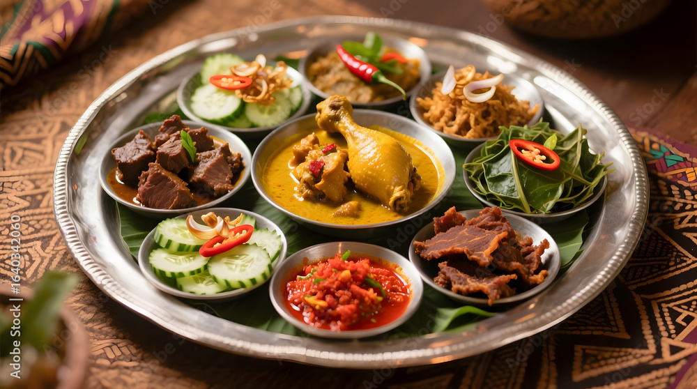 Full Nasi Padang Spread on Silver Tray Full Nasi Padang Spread on Silver Tray