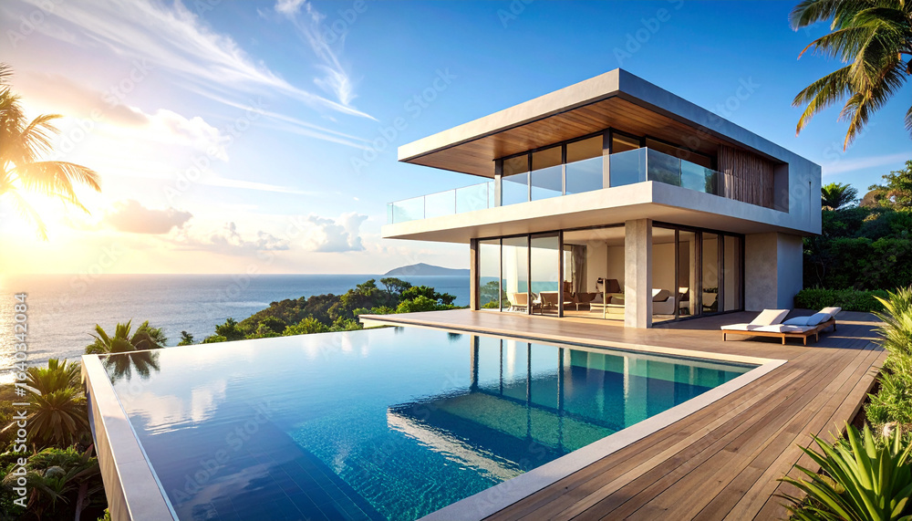 Fototapeta premium Luxury Villa with Infinity Pool and Ocean View