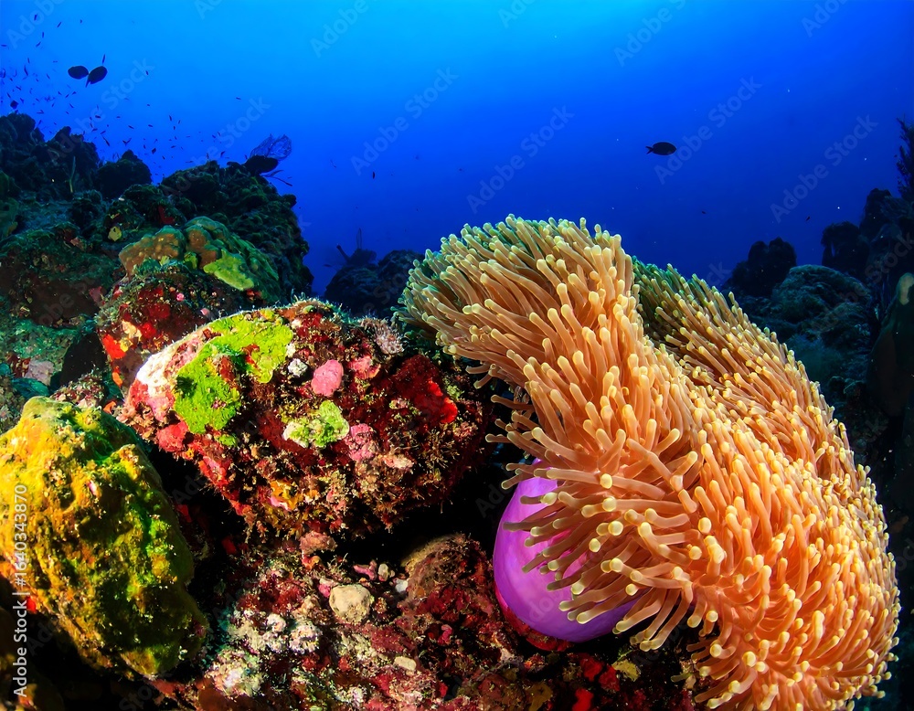 custom made wallpaper toronto digitalCoral reef ecosystem vibrant underwater scene with anemone and reef fishes in clear water