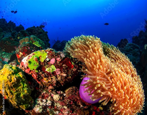 Wallpaper Mural Coral reef ecosystem vibrant underwater scene with anemone and reef fishes in clear water Torontodigital.ca