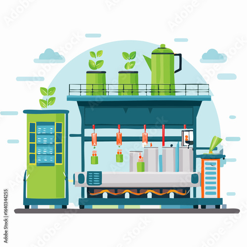 茶製造業の茶葉加工と製造工程のベクター