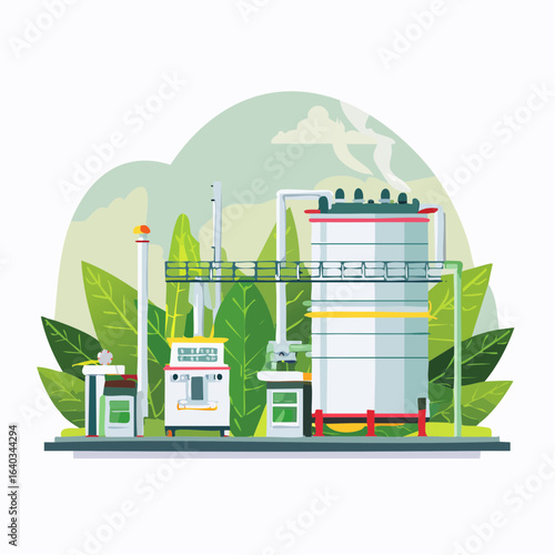 茶製造業の茶葉加工と製造工程のベクター