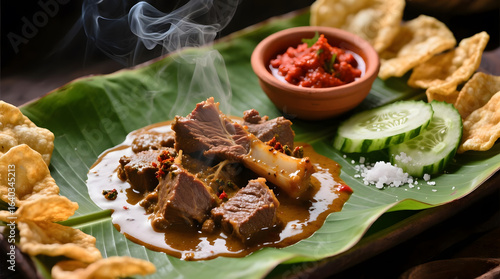 Overhead View of Rendang with Side Dishes
