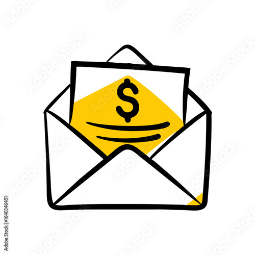 envelope with dollar hand drawing icon for web and graphic design