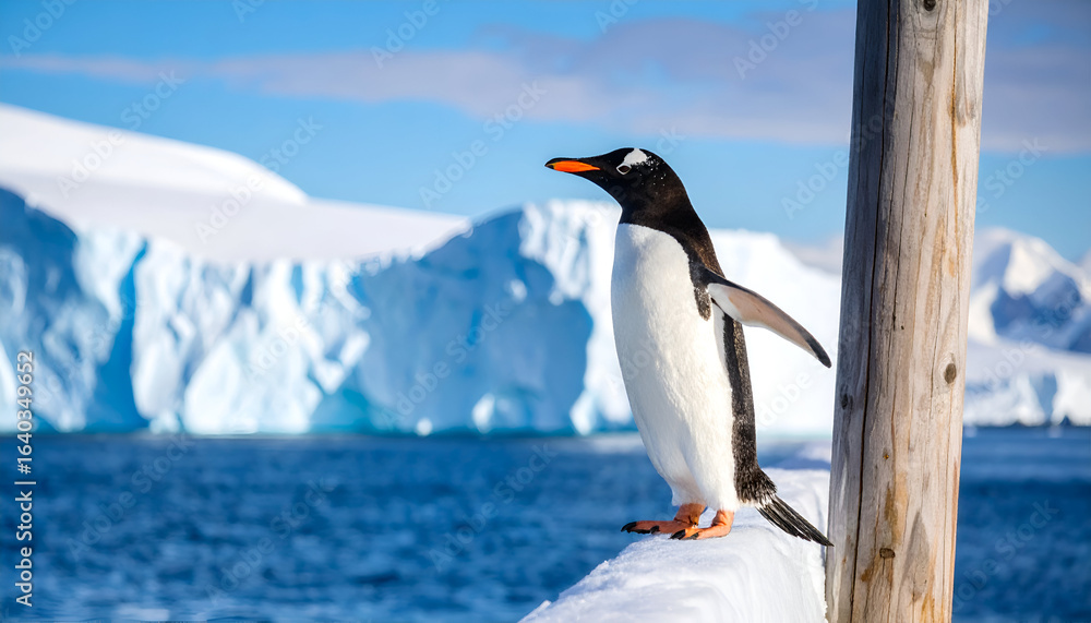 Obraz premium Antarctic Penguin with Iceberg View.