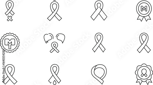 Collection of awareness ribbons symbols of support, charity, and hope for various causes, diseases, and health initiatives