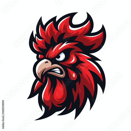 Angry red rooster head logo vector image