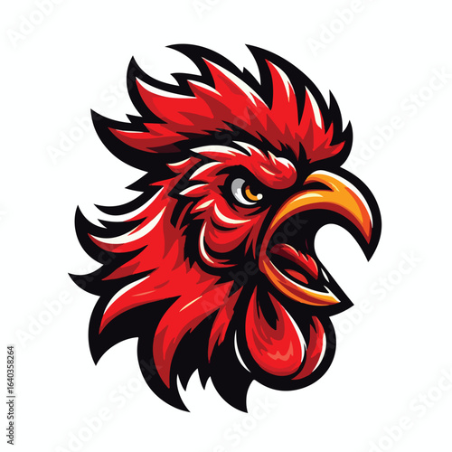 Angry red rooster head logo vector image