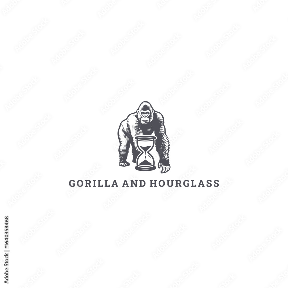 Obraz premium Gorilla and hourglass logo with a bold and timeless design for strong branding.