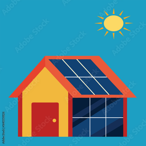 Solar panels installed on a house roof under a bright sunny sky