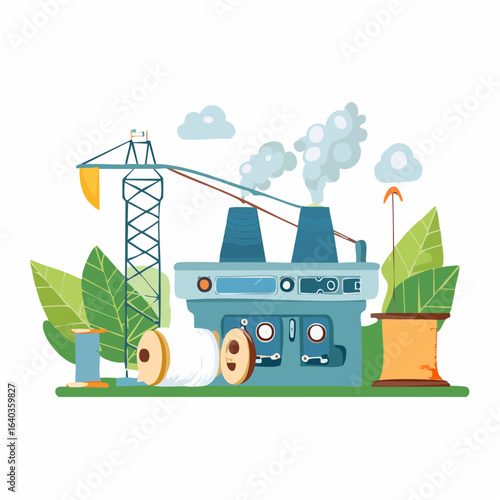 紡績業の綿から糸を紡ぐ製造工程ベクター