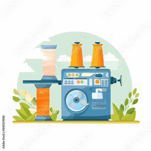 紡績業の綿から糸を紡ぐ製造工程ベクター