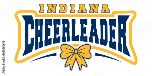 Indiana Cheerleader illustration. , Blue and Yellow bow with Cheerleader Word. Vector cheerleading illustration.