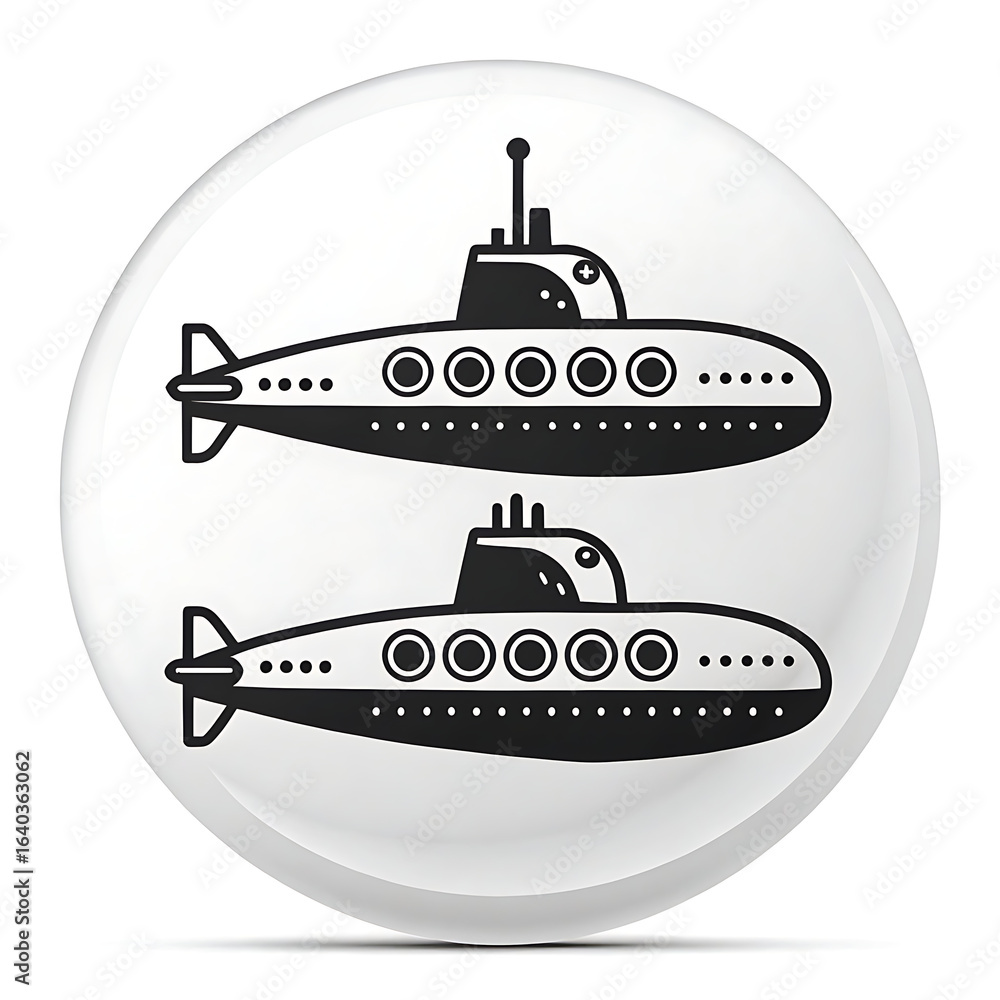 Fototapeta premium Two stylized submarines in black and white on a white circular background