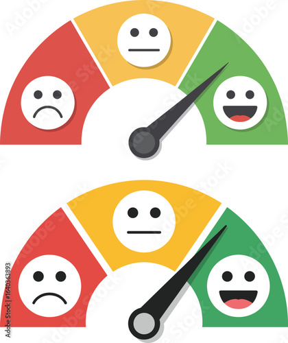 Two gauges show varying levels of satisfaction with a transparent background on white