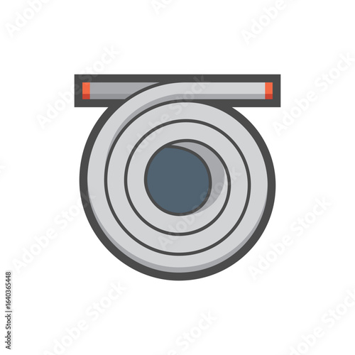 Hose pipe in roll vector color icon. Gardening or agriculture tool used to watering plants or household. Ideal for irrigation systems, landscaping equipment and agricultural utility visuals.