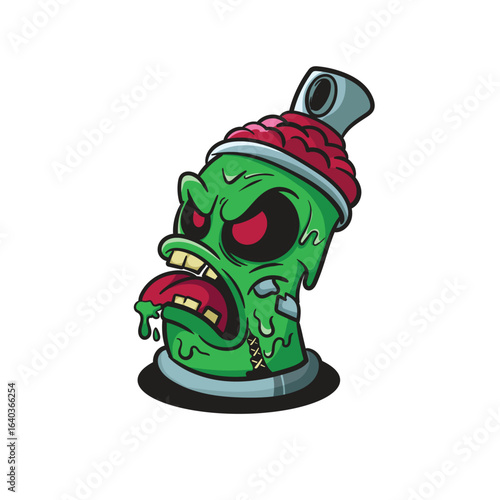 Ilustrasi Vektor Kaleng Semprot Zombie Kartun – Seni Monster Grafiti Menyeramkan