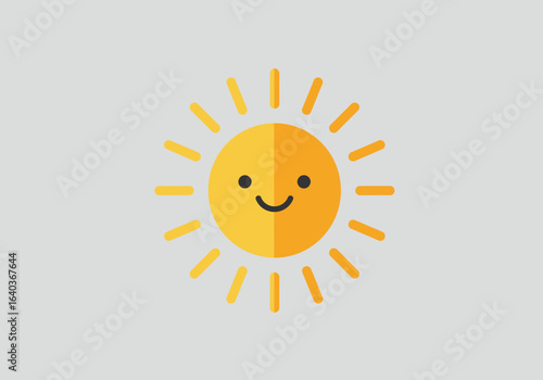 Adorable smiling sun character illustration. A simple, happy, and cute graphic element representing sunshine, warmth, and joy.