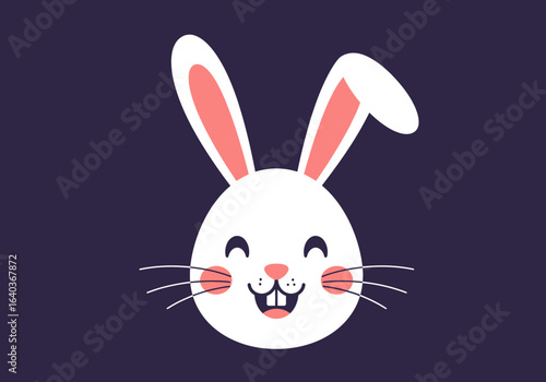 A cute and cheerful rabbit head character illustration. Happy white bunny with a smiling face and buck teeth, perfect for Easter celebration graphics.