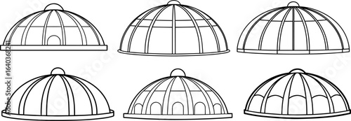 Set of Dome black outline vector and illustration, coloring book page
