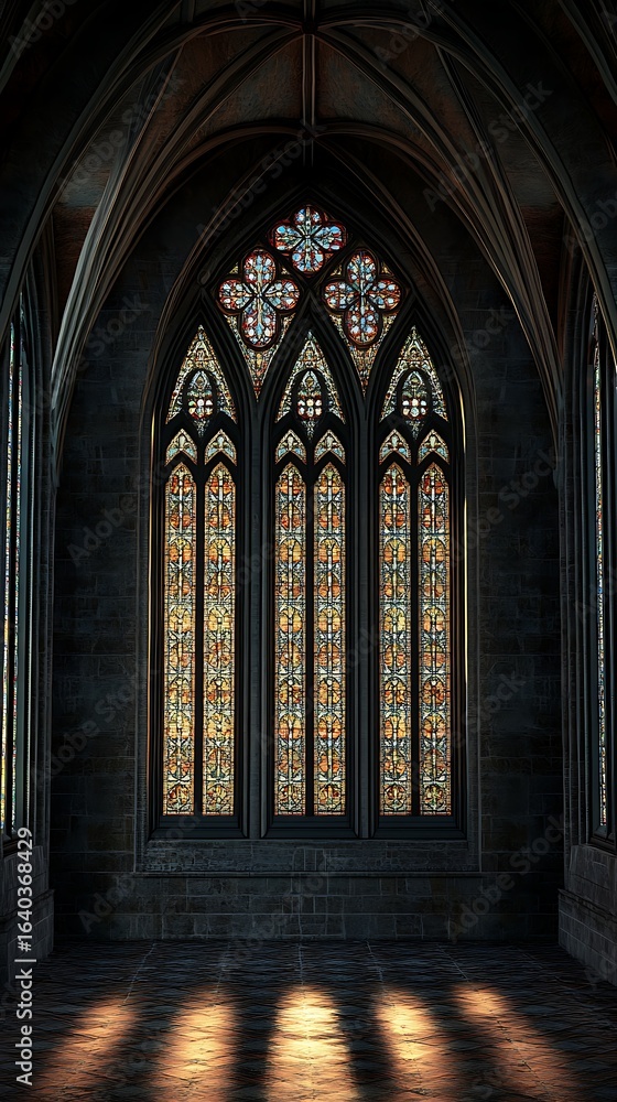 Fototapeta premium Gothic stained glass window cathedral interior