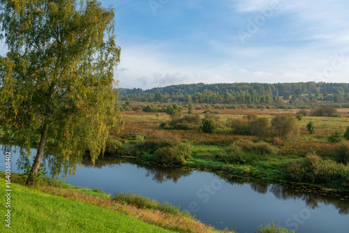 Sorot River Valley at the foot of the Trigorskoye Estate of the Pushkin Museum-Reserve on a sunny summer day, Pushkinskiye Gory, Pskov Oblast, Russia