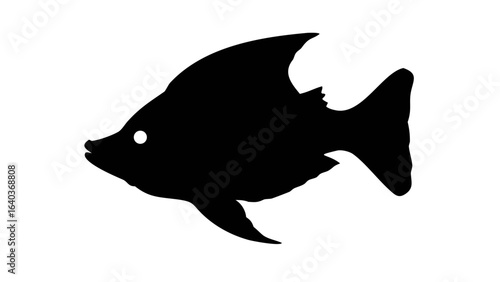 Silhouette of a fish with prominent dorsal fin and caudal fin swimming to the left side view image