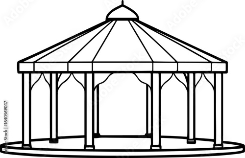 Gazebo black outline vector and illustration, coloring book page