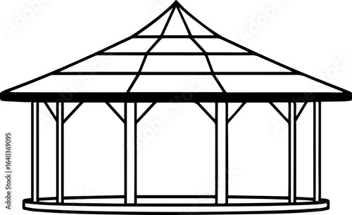 Gazebo black outline vector and illustration, coloring book page