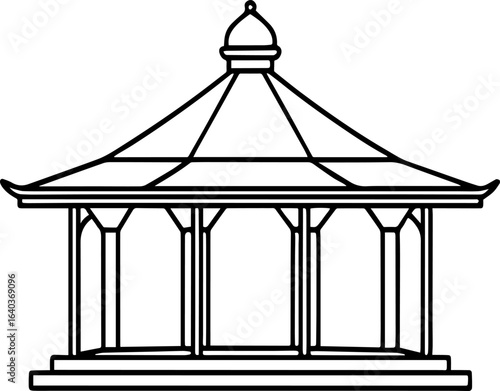 Gazebo black outline vector and illustration, coloring book page