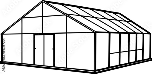 Greenhouse black outline vector and illustration, coloring book page