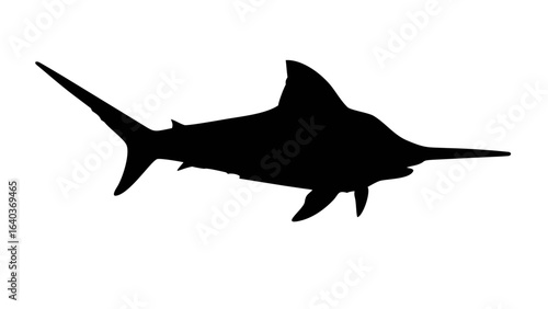 Silhouette depiction of a marlin fish swimming gracefully in the ocean with its distinctive spear nose visible