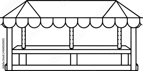 Market stall outline vector illustration, line art