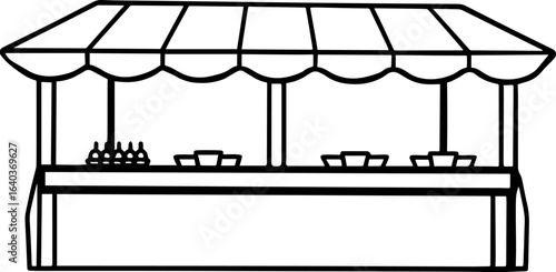 Market stall outline vector illustration, line art