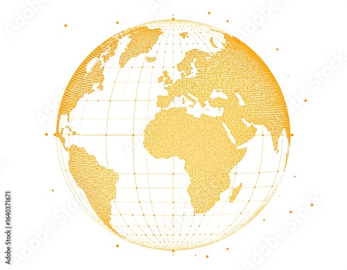 Golden abstract world globe illustration on a white background for global connectivity concept