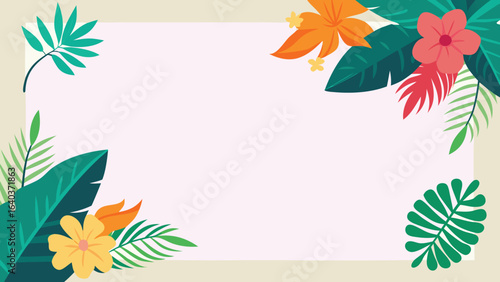Tropical floral and leaf wedding invitation design with car element