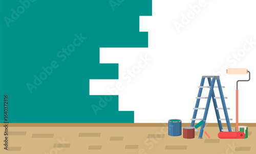 Renovation apartment flat design. Room in home, new interior. Vector illustration