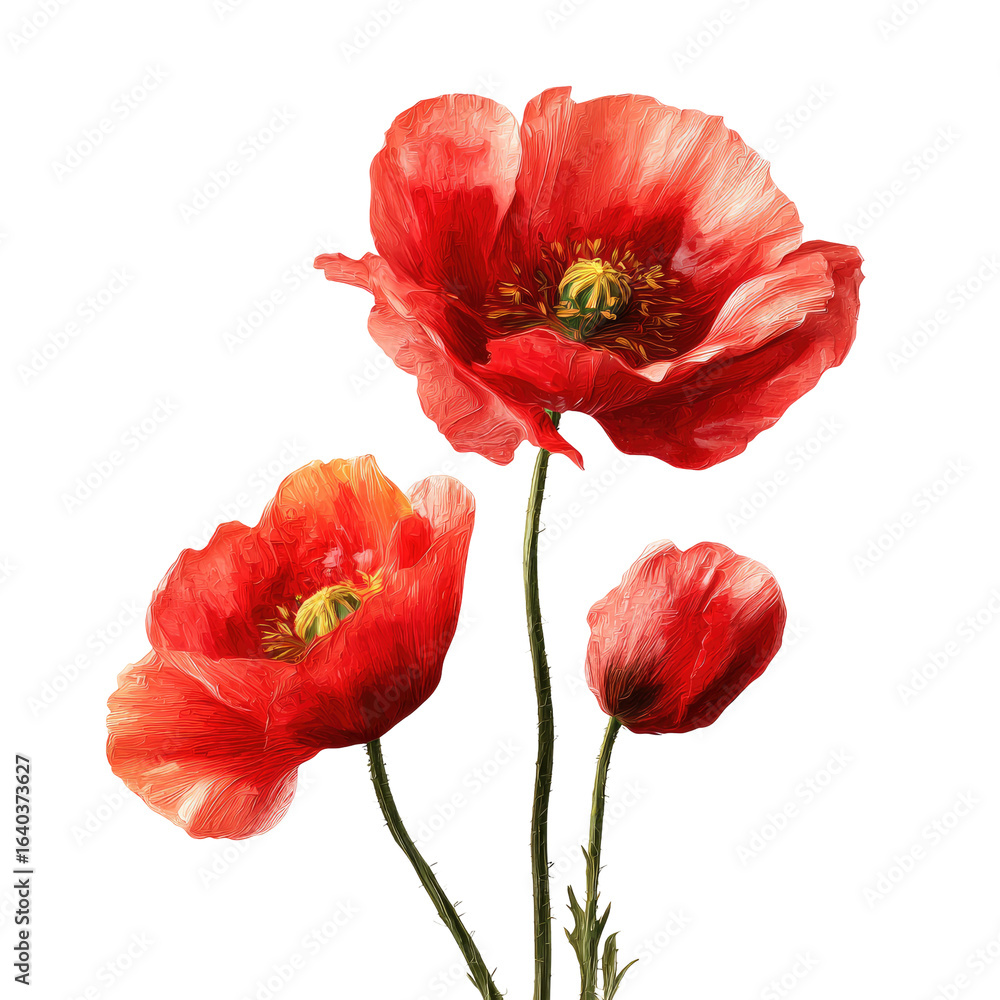 Obraz premium Three vibrant red poppies in a close-up artistic image