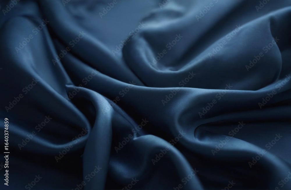 Fototapeta premium Sleek dark blue fabric with silky texture and elegant sheen, creating a sense of movement in a sophisticated setting.