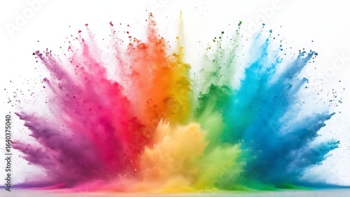 Rainbow dust powder explosion transparent PNG, isolated background. Dynamic blast eruption, vibrant colorful effect, lgbt, party, celebration, festival, color run element white background