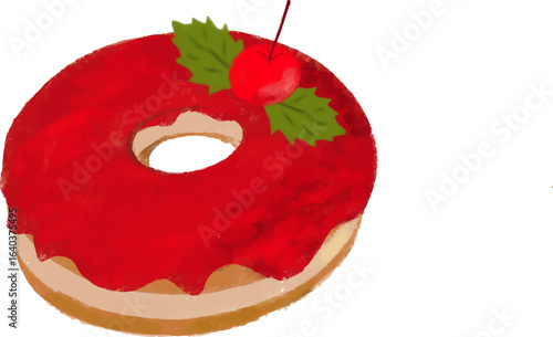 Cherry doughnuts with cherry topping and mint leaves